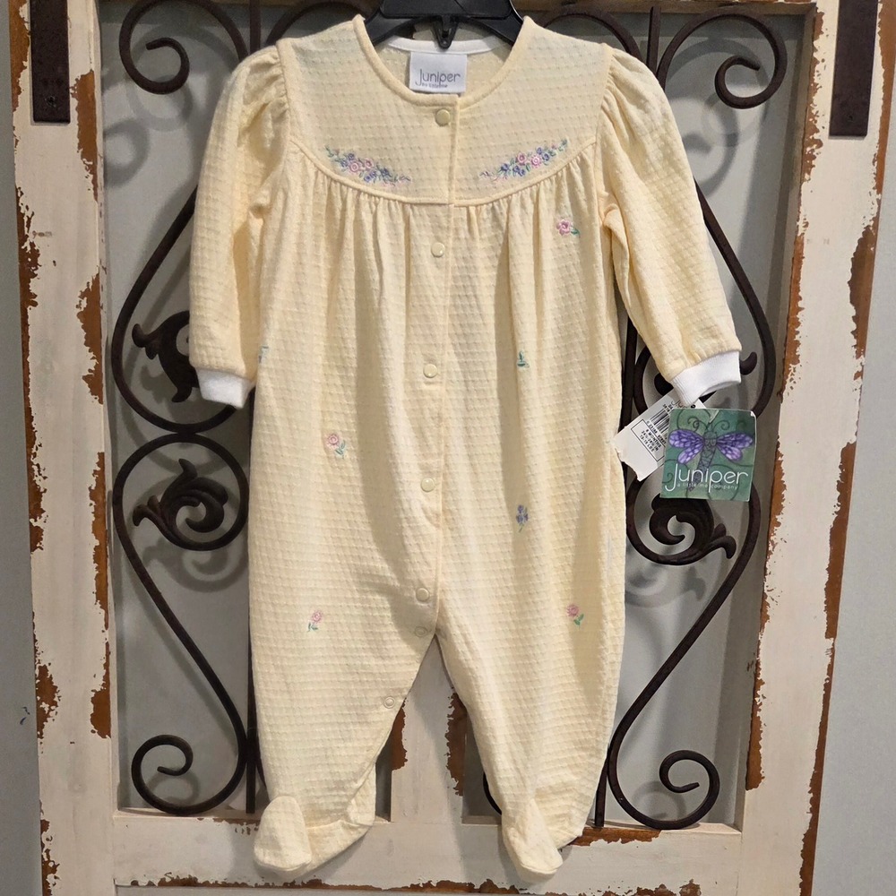 Vtg Y2K Juniper Little Me Baby Girl Yellow Floral Pointelle Footed Sleeper 6M